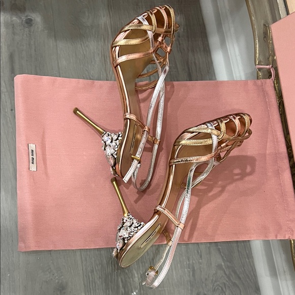 Miu Miu Strappy Heels in Gold, Silver, and Pink - Picture 3 of 4